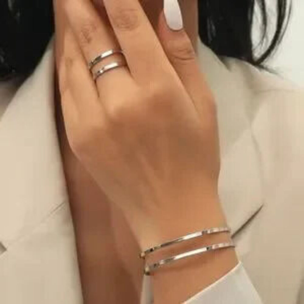 Gold Tone Cuff Bracelet Ring Set